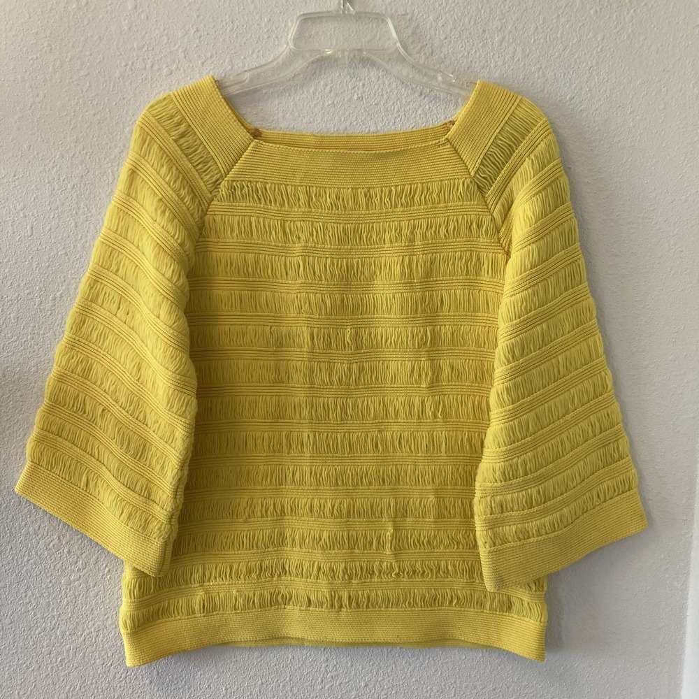 Vintage 70s Catalina California Sweater Top Sz M Yellow Loose Knit Yarn Bell Slv